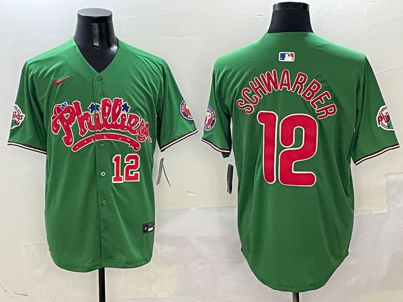 Men Philadelphia Phillies #12 Schwarber Green Fourth generation Joint Name Nike 2025 MLB Jersey style 5